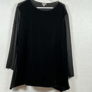 J Jill Wearever Collection Velvet Velour Pullover Scoop Neck LongSleeve Black XS